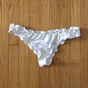 White Ruffled Ruched Cheeky Bikini Bottoms, Size M